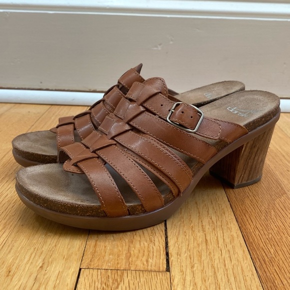 Dansko Dina Sandal Full‎ Grain Leather Woven Strappy Block Heel Sandals Size 39 - Picture 1 of 10